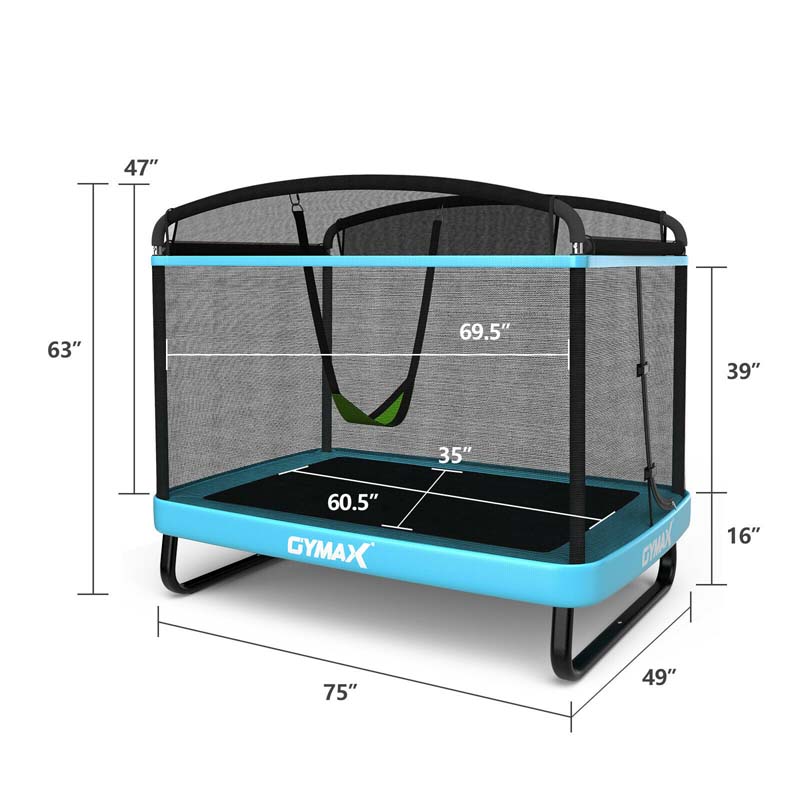 6 FT Kids Rectangle Trampoline With Swing And Safety Fence - ASTM Approved, Ages 3-8