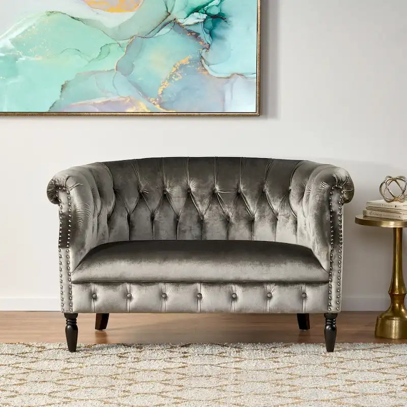 Christopher Knight Home Velvet Tufted Scroll Arm Loveseat, 30.75 x 51.5 x 30.5 Inches - Milani