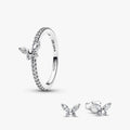 Sparkling Clear Butterfly Ring and Earring Set