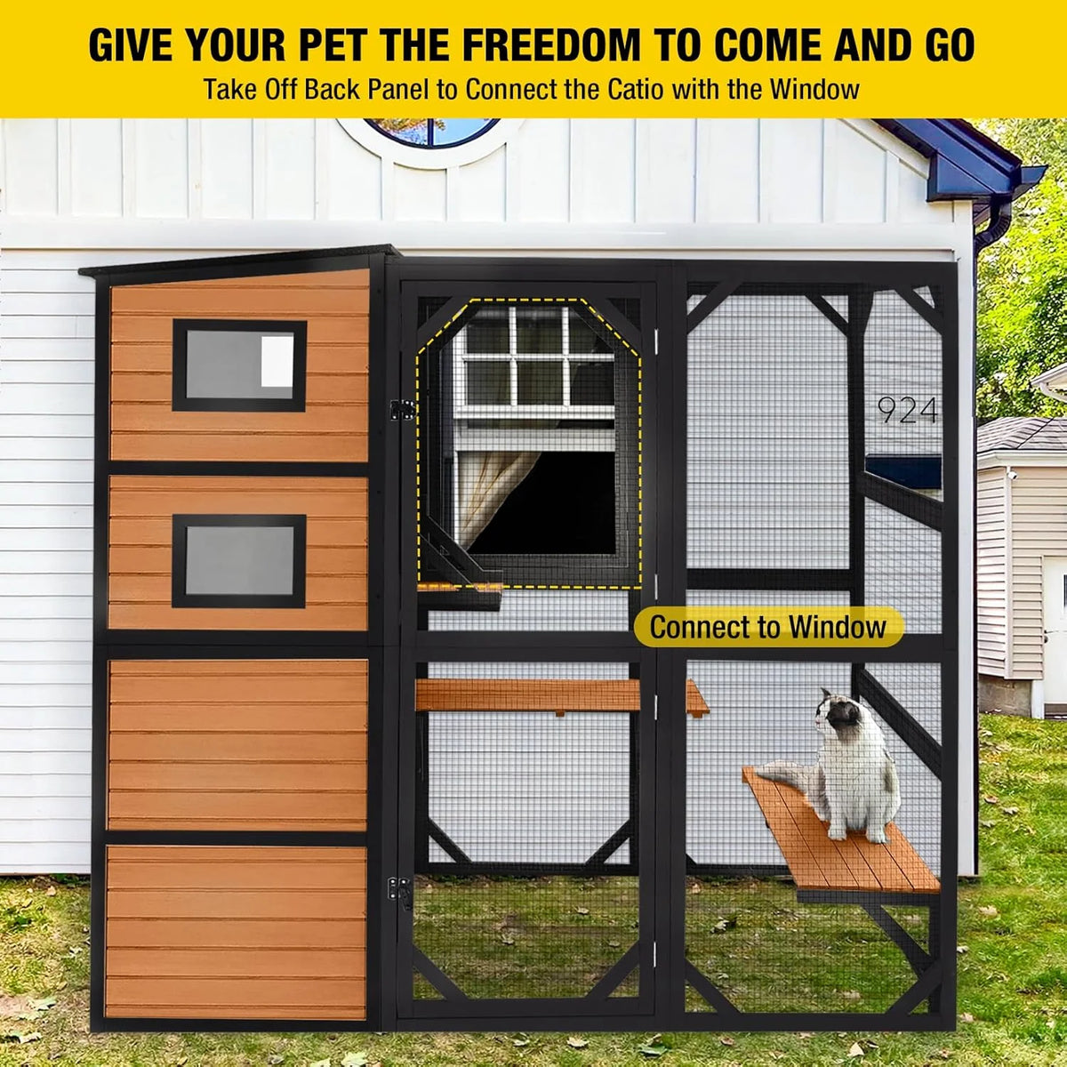 Aivituvin Large Cat Catio, 4 Tiers, Weatherproof Roof, 70in H x 77in L - AIR54