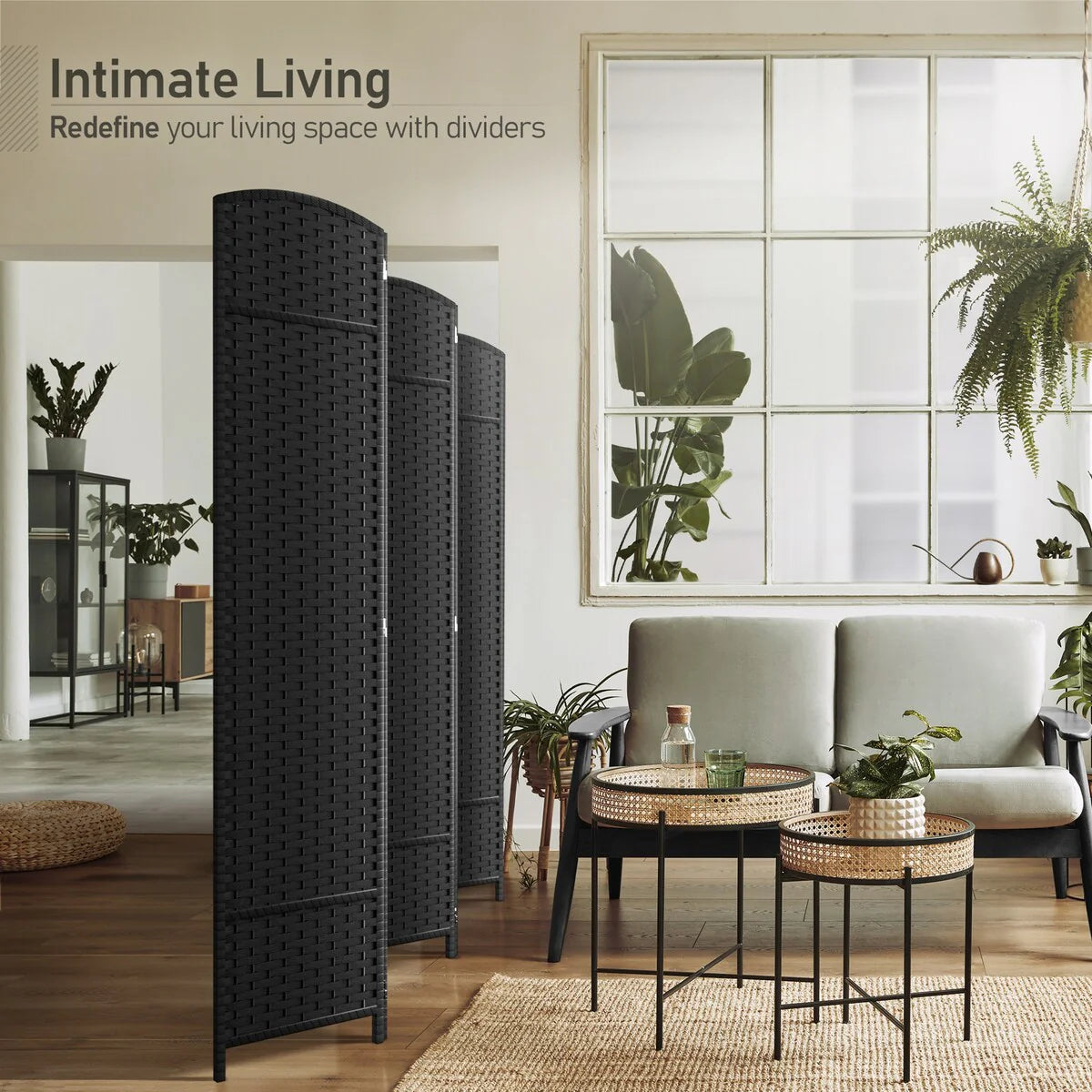 6-Panel Room Divider Privacy Screen With Hand-Woven Mesh Panels - 6 Ft Tall
