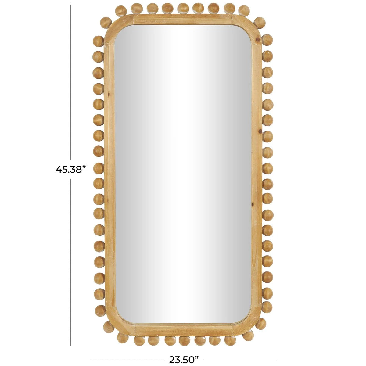 Brown Fir Wood Beaded Frame Wall Mirror 23.50in L x 1.50in W x 45.38in H