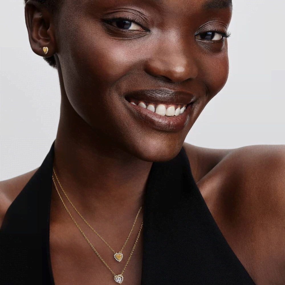 Engravable Heart Halo Collier Necklace