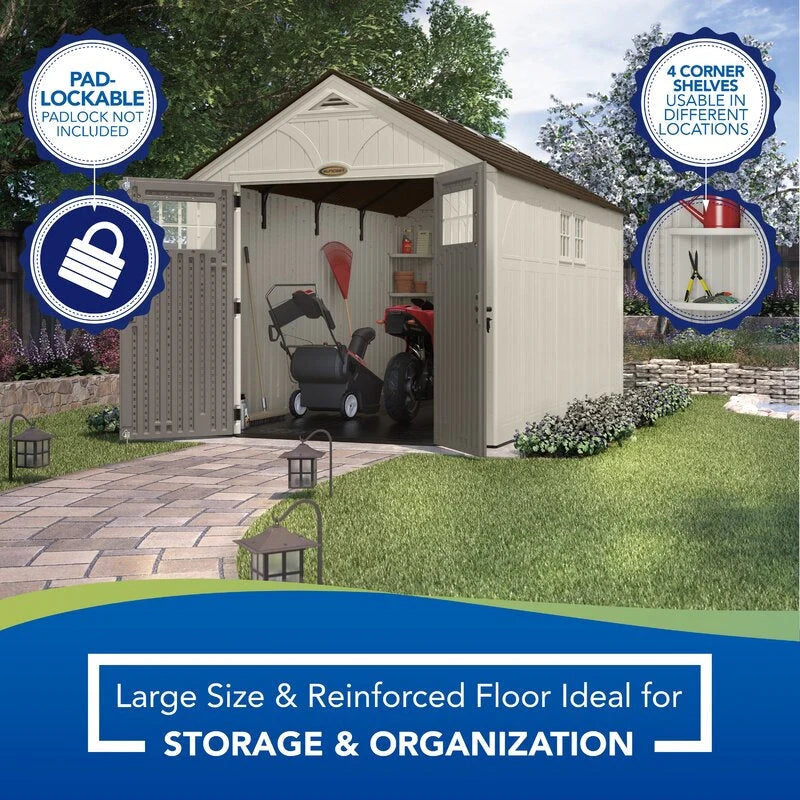 Suncast Tremont Plastic Storage Shed 8 ft W x 13 ft D, Taupe - BMS8135