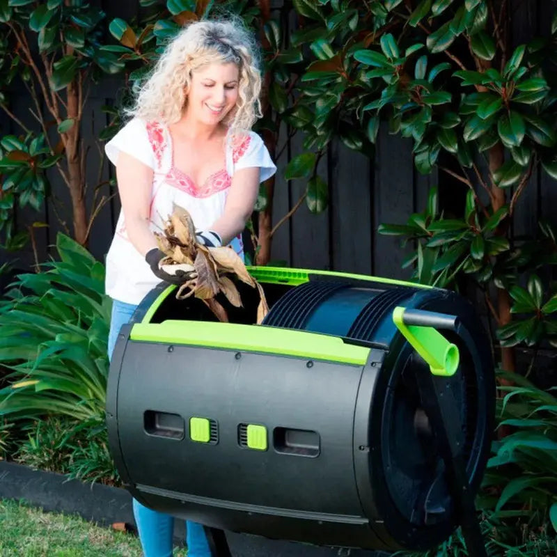 Maze 65-Gallon Dual-Chamber Compost Tumbler With Integrated Cart - Black