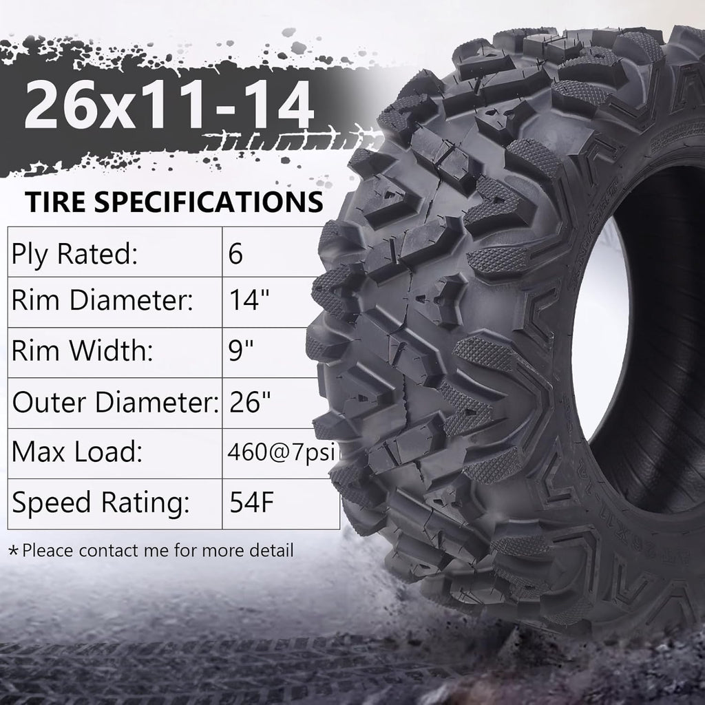 Set Of 2 All-Terrain ATV/UTV Off-Road Tires, 26x12-12, 6PR, Black
