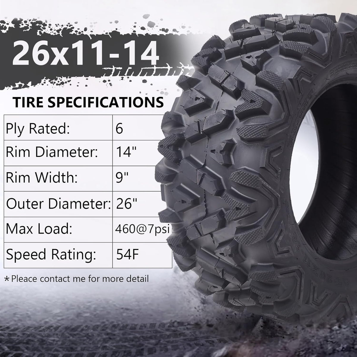 Set Of 2 All-Terrain ATV/UTV Off-Road Tires, 26x12-12, 6PR, Black