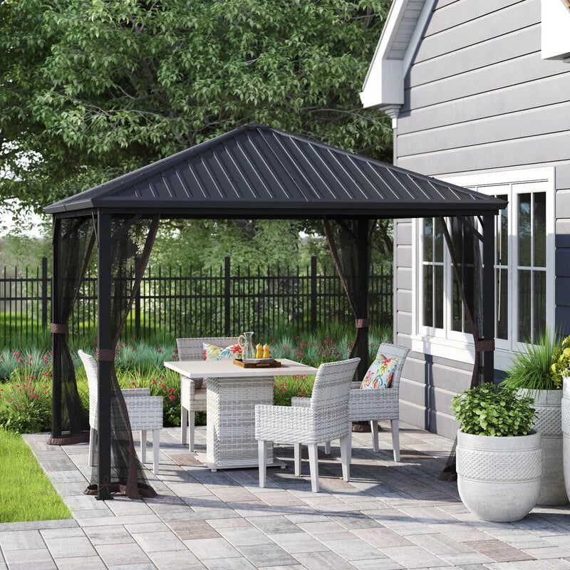 Acuff Steel Patio Gazebo, 10 Ft W x 10 Ft D, Black - Lowndes