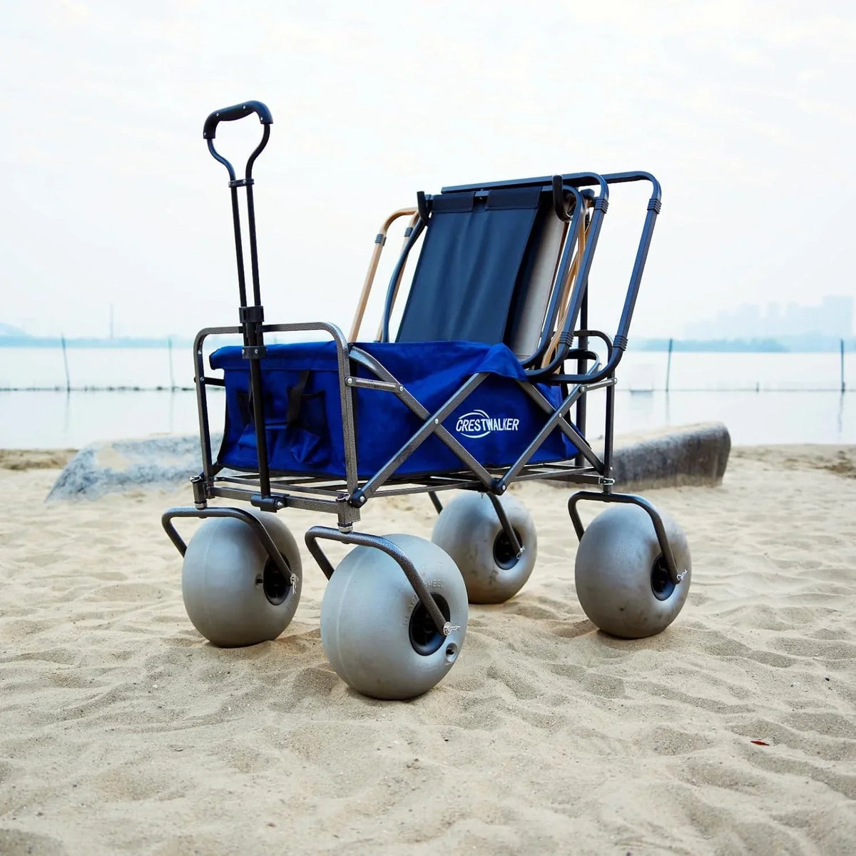 CRESTWALKER Beach Cart With 13-Inch Balloon Wheels, Chair Brackets And Pump - Blue