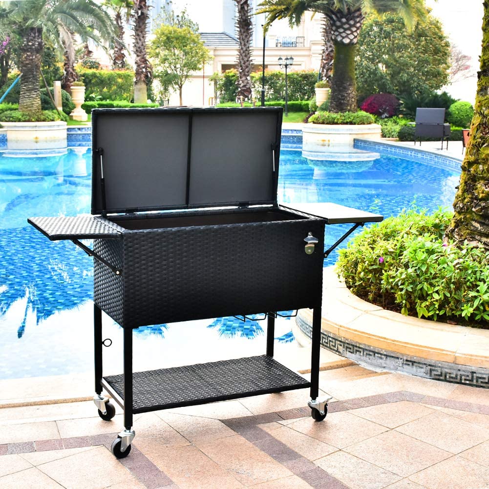 Rattan Rolling Cooler Cart, 80 Quart / 20 Gallon