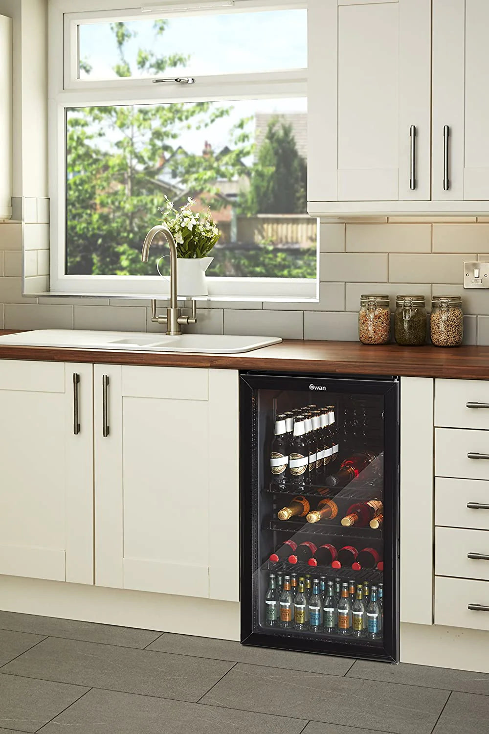 Swan Glass Fronted Under Counter Beverage Cooler, 80L, Black - SR12030BN