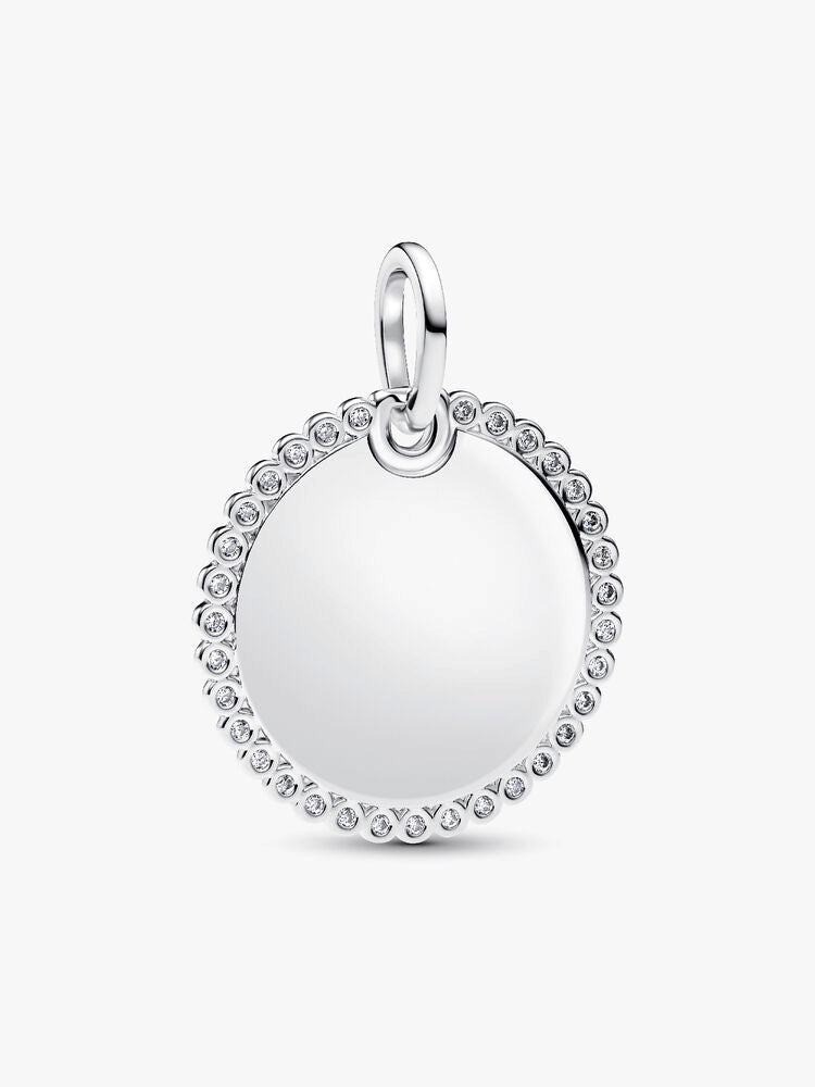 Engravable Sparkling Round Tag Pendant Necklace