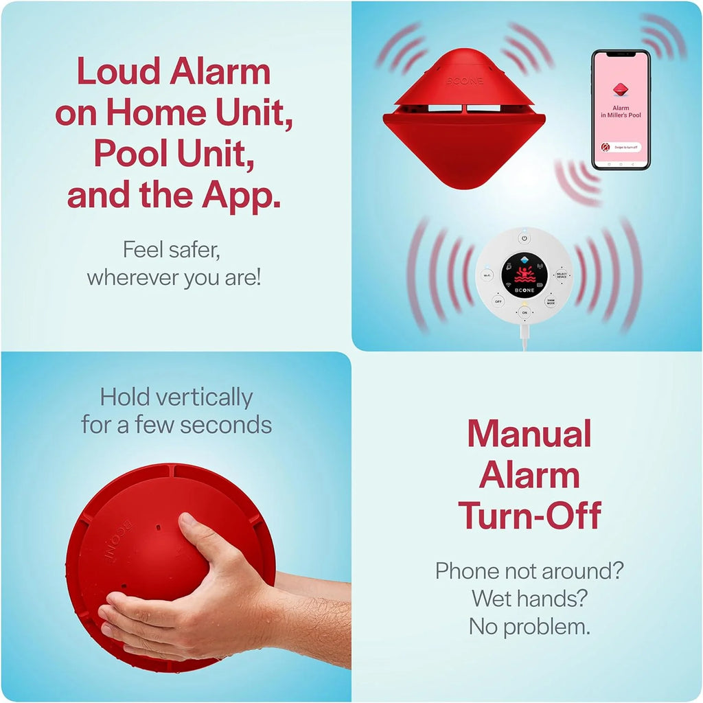 Lifebuoy BCONE Floating Pool Alarm, Red And White, ASTM F2208 Certified - BC006-Sy-M.US
