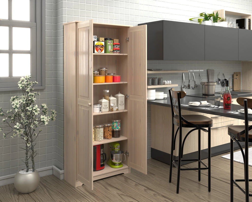 Solid Wood Freestanding Pantry Storage Cabinet With 2 Doors And 3 Adjustable Shelves