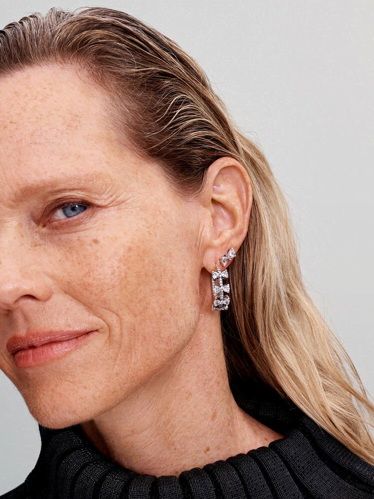 Sparkling Bow Row Hoop Earrings