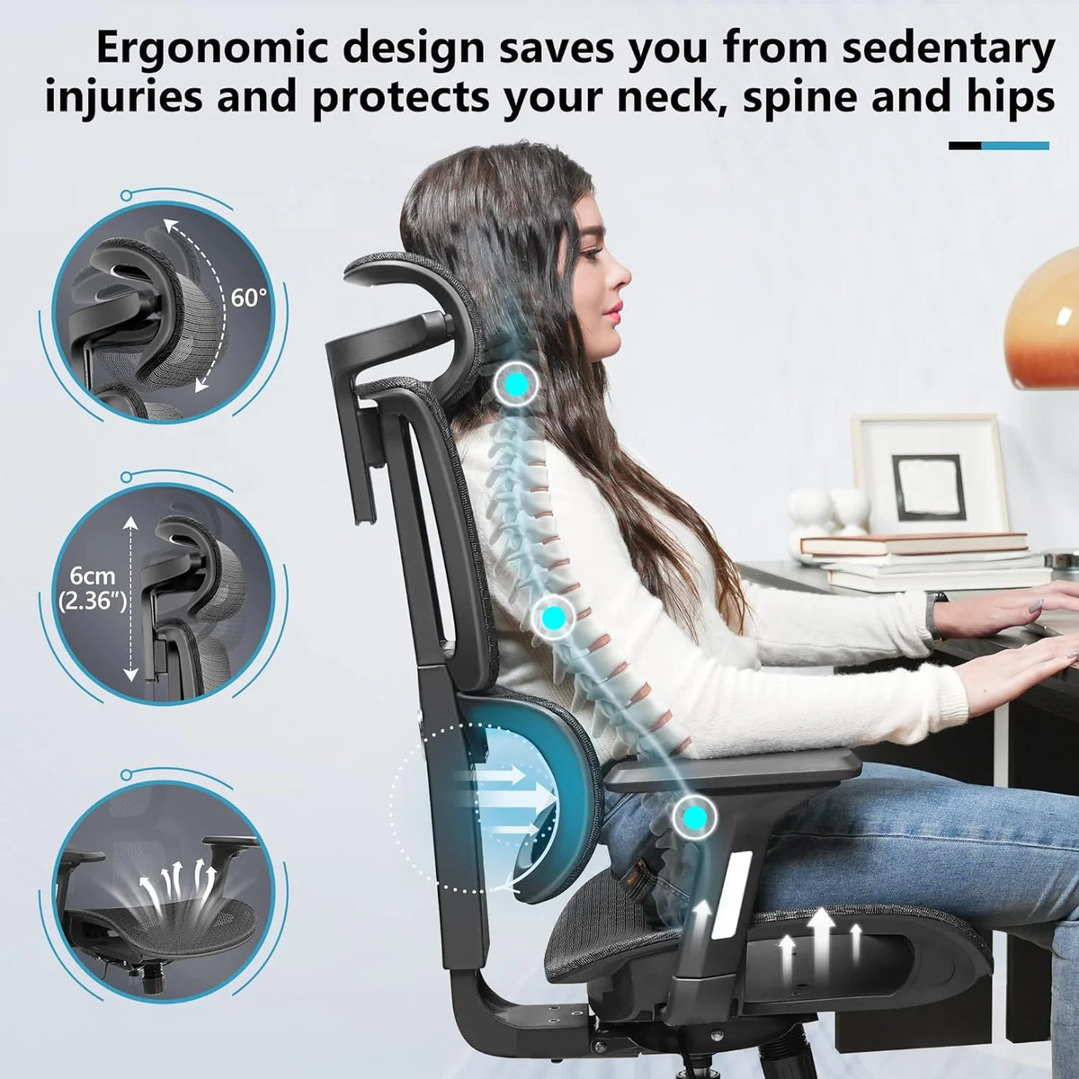Primy Ergonomic Gaming Office Chair, 23 in D x 12 in W x 20 in H - PR988ZK