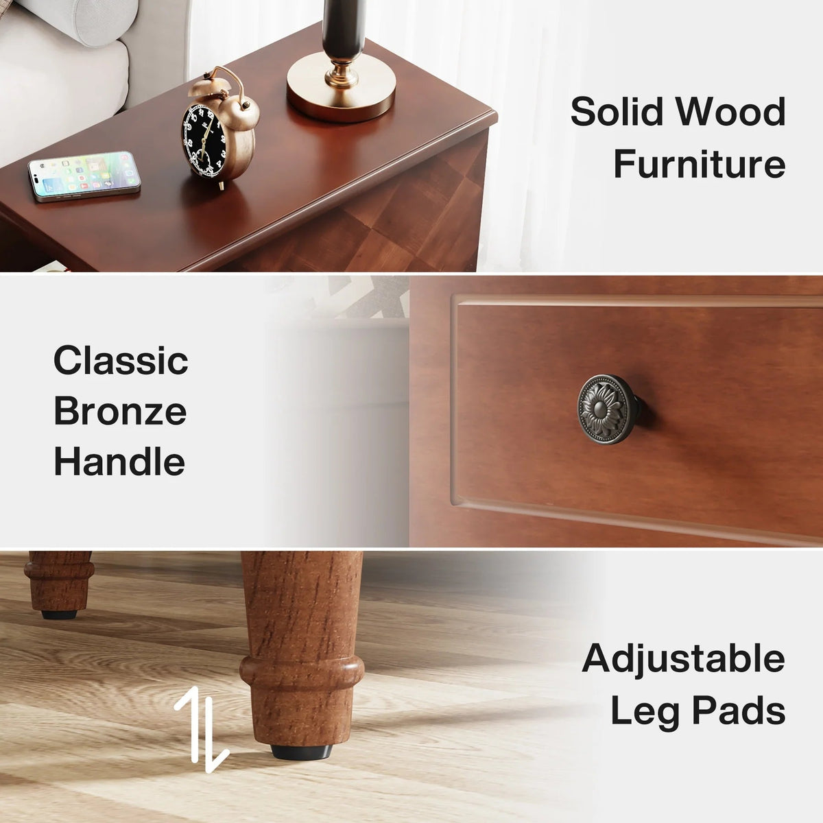 Solid Wood Narrow End Table With 3 Drawers - Fully Assembled