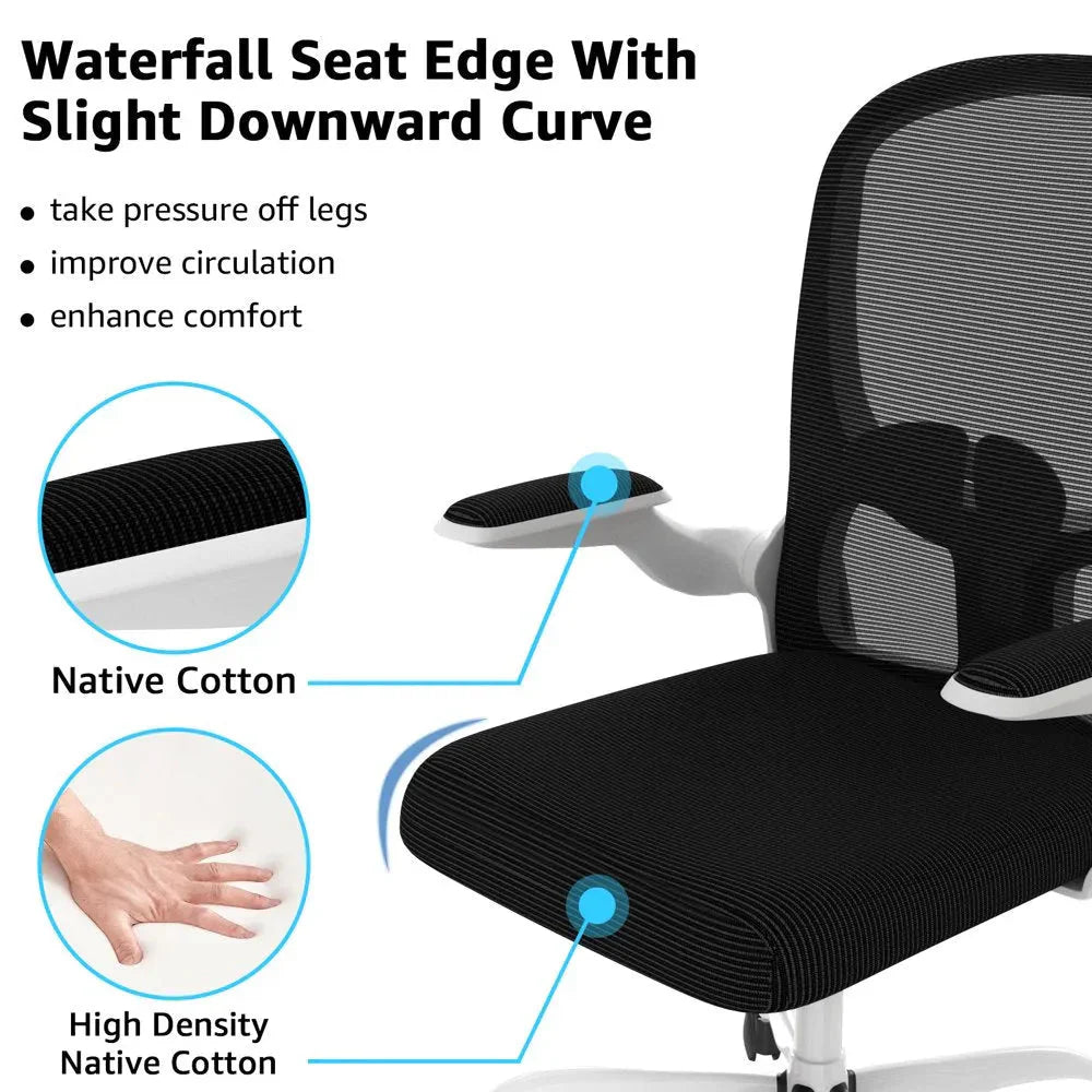 Silybon Ergonomic Office Task Chair, White, 20in D x 24in W x 38in H - Flip-Up Arms