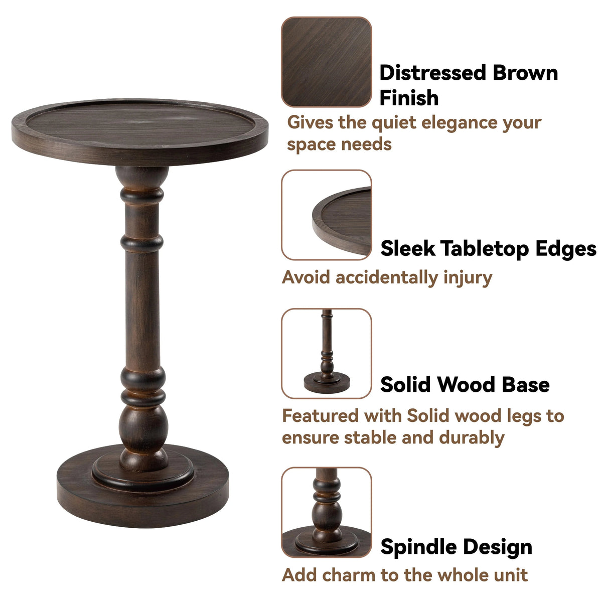 Pedestal End Table With Round Tray Top And Distressed Finish