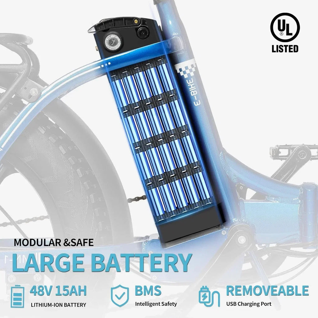 Electric Bike For Adults 750W 48V 15Ah Removable Battery 20x4 Fat Tire Folding - MN-20