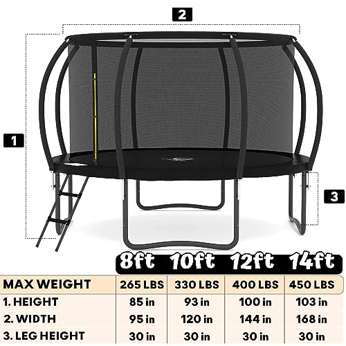 JUMPZYLLA Recreational Trampoline With Enclosure And Ladder - 12 FT