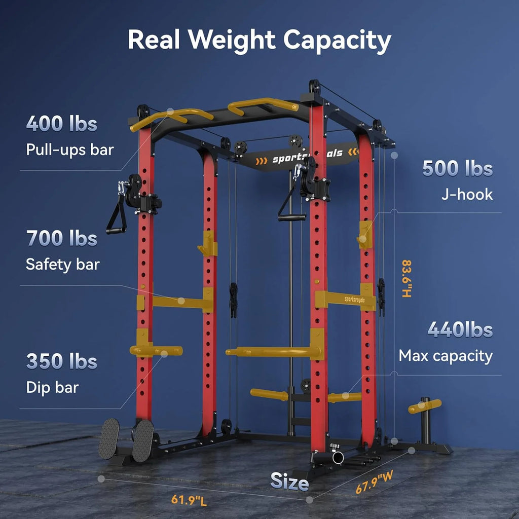Sportsroyals Power Cage With Lat Pulldown, Black - Power Cage