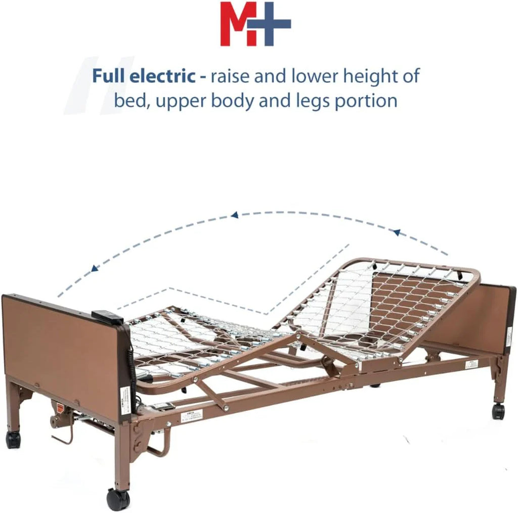 Med Mart Fully Electric Hospital Bed Set With Foam Mattress And Half Rails, Twin, Bronze, 80 x 36 x 21.5 in