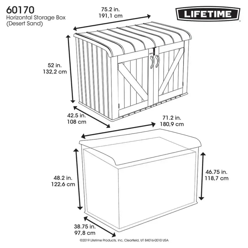 Lifetime Horizontal Storage Shed, Tan, 75 Cubic Feet - 60170