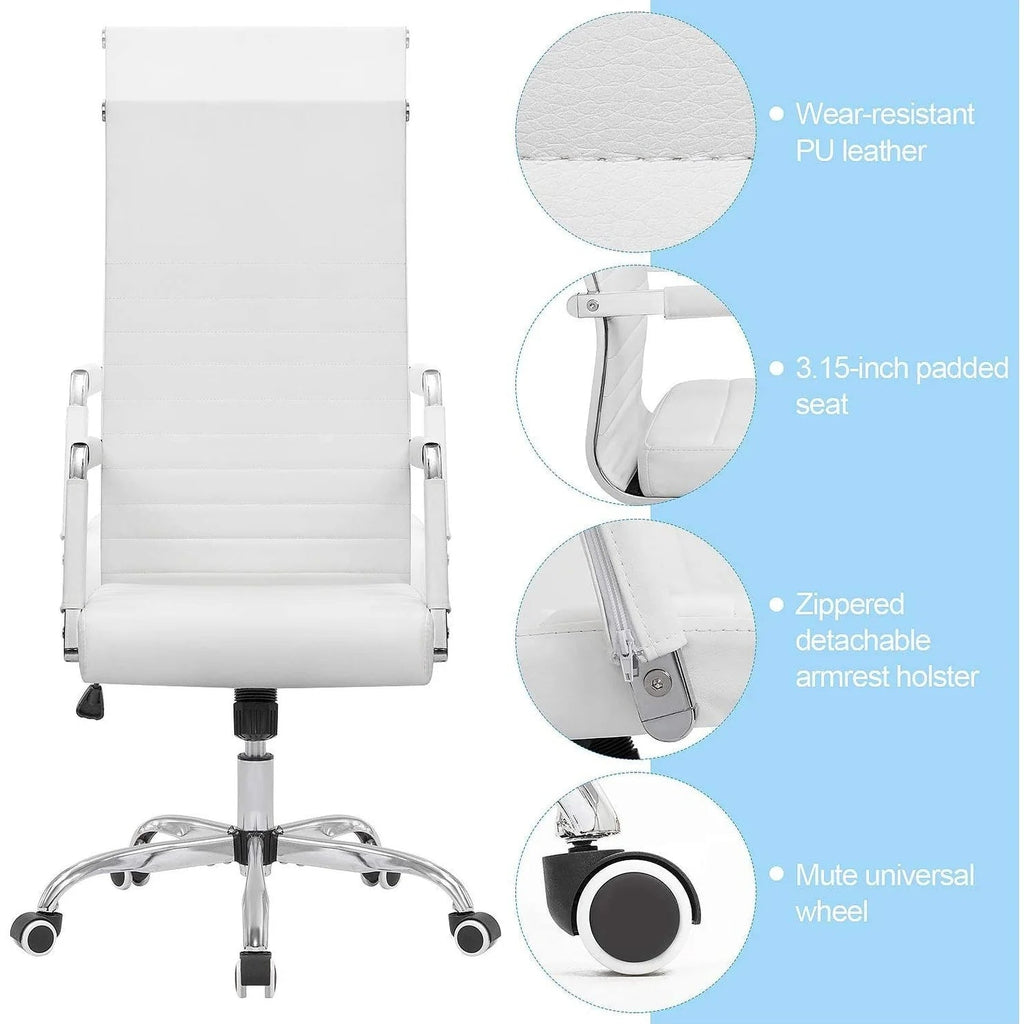 Ribbed High Back PU Leather Office Chair, 3.15-Inch Pad, 19.7 x 19.1 Inch Seat, 18.1 x 29.6 Inch Back, 16.7-19.9 Inch Height, 320 Lb