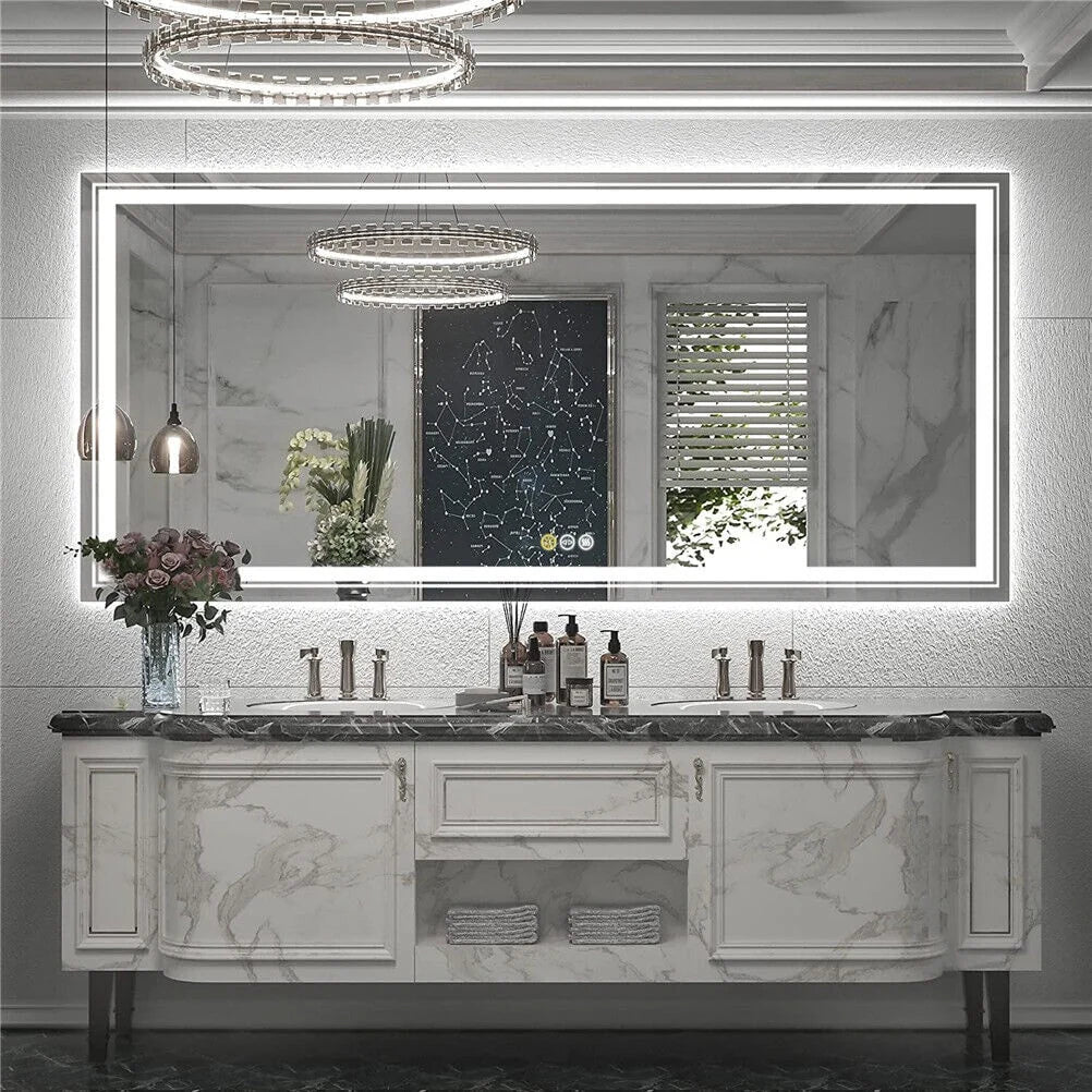 LED Lighted Bathroom Vanity Mirror, Silver, 3 Colors