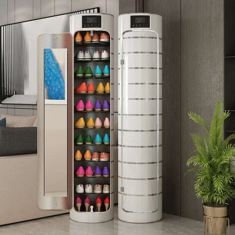 Large-Capacity Multi-Layer Rotating Disinfection Shoe Cabinet With Mirror And Deodorizer - Sizes 66-5 Or 77-6