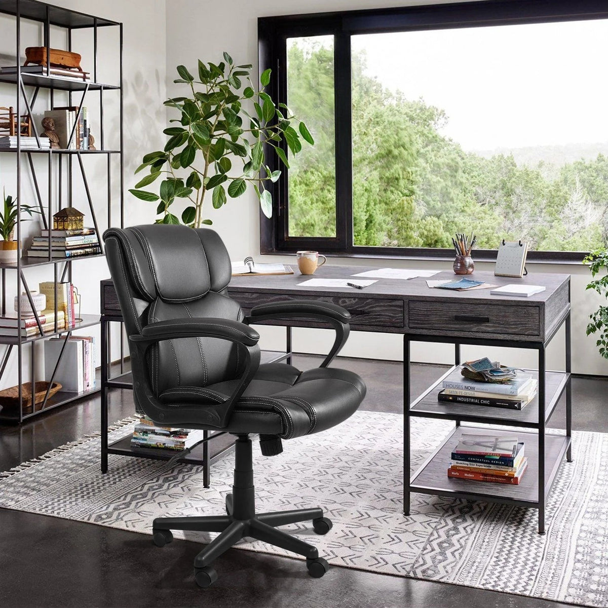 Mid-Back Ergonomic Swivel Office Chair - Black