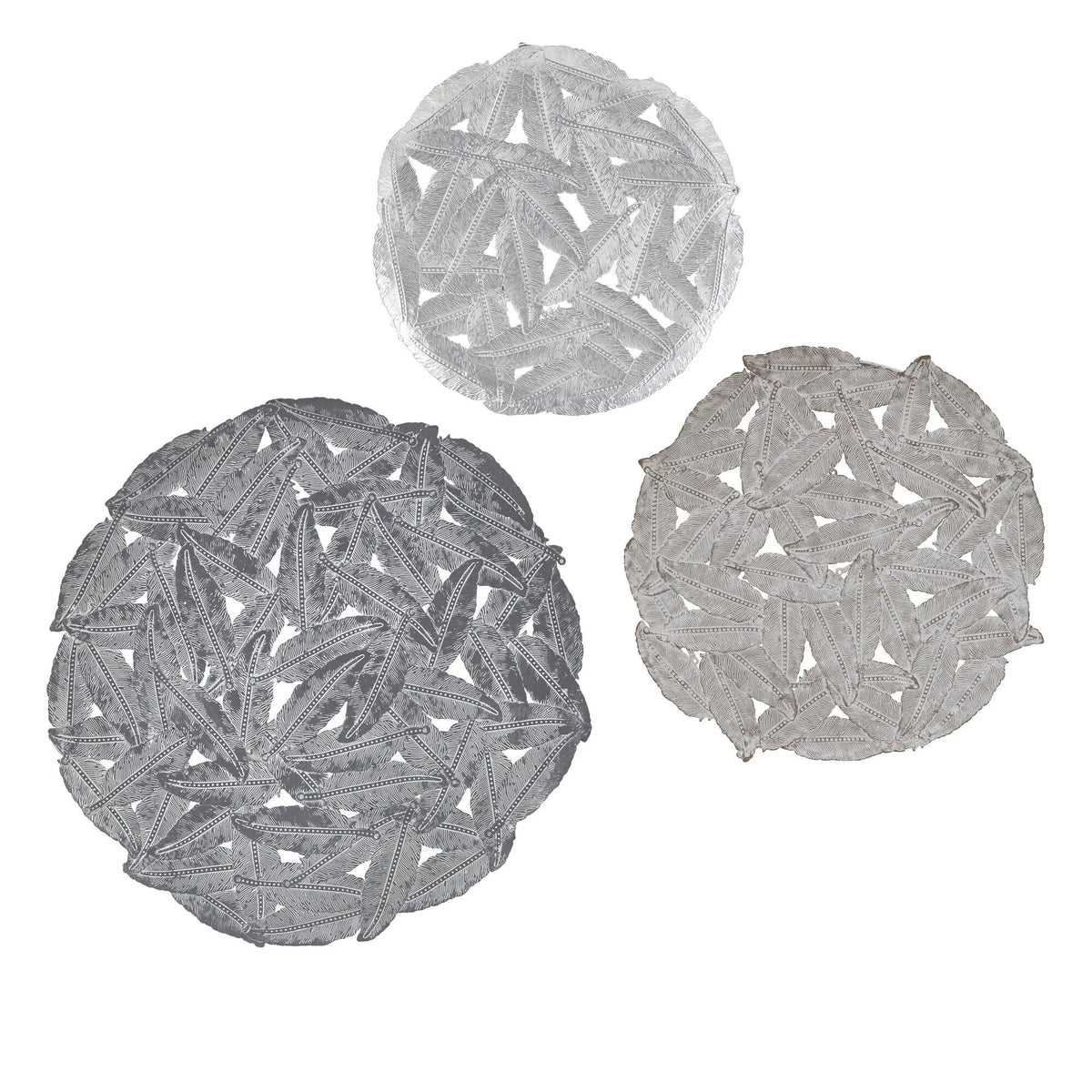Textured Feather 3-Piece Metal Disc Wall Decor Set - 20in, 17.25in, 14.25in