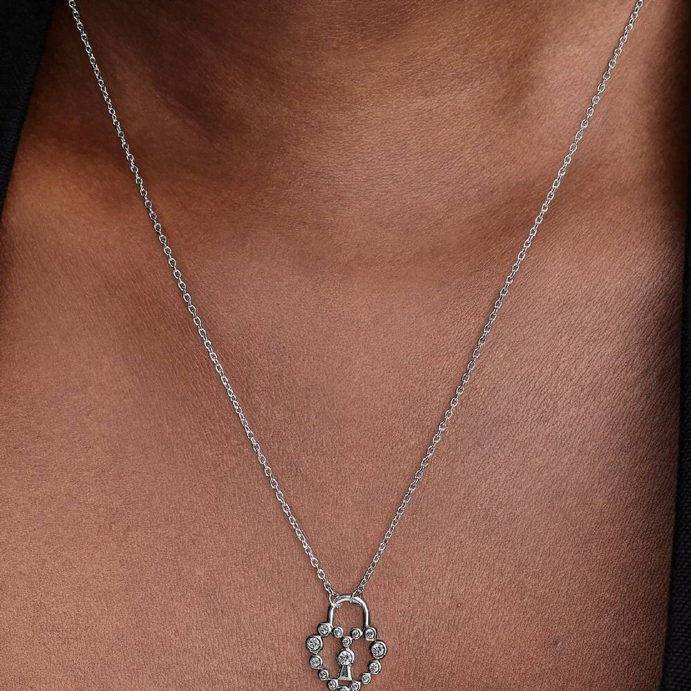 Sparkling Heart Padlock Pendant Necklace