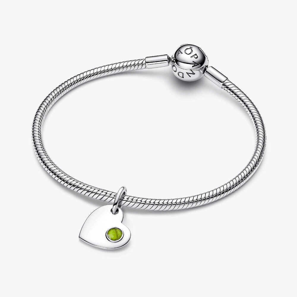 August Engravable Heart Spring Green Stone Dangle Charm