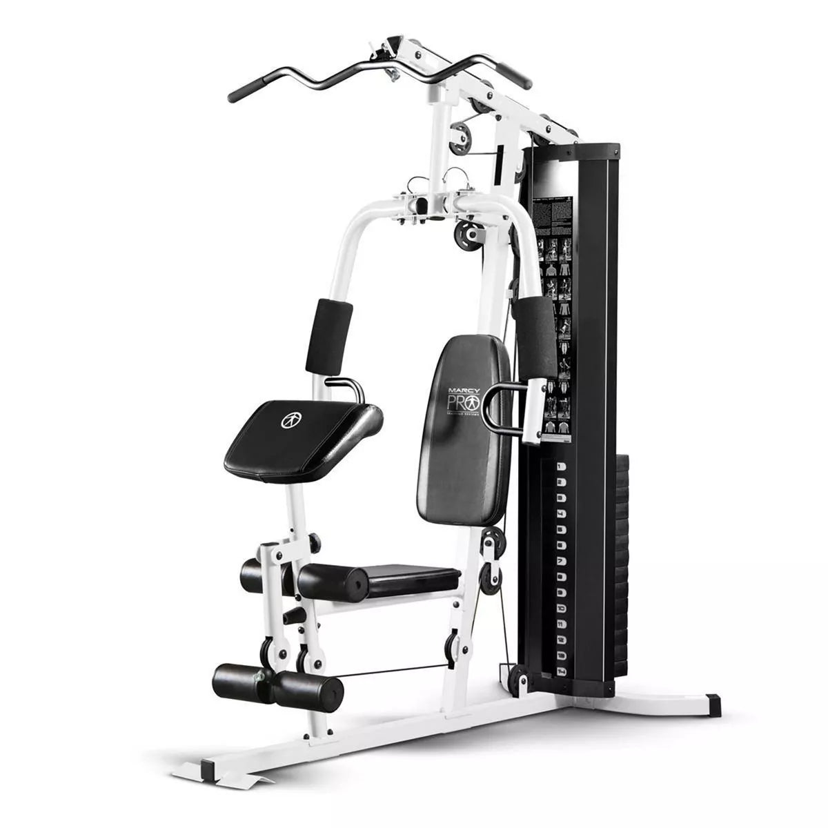 150-Lb. Weight Stack Home Gym With Dual-Function Arm Press And Leg Developer - Black/White