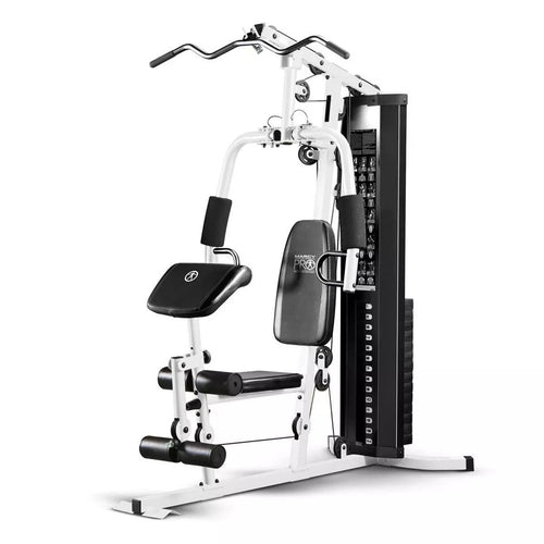 150-Lb. Weight Stack Home Gym With Dual-Function Arm Press And Leg Developer - Black/White