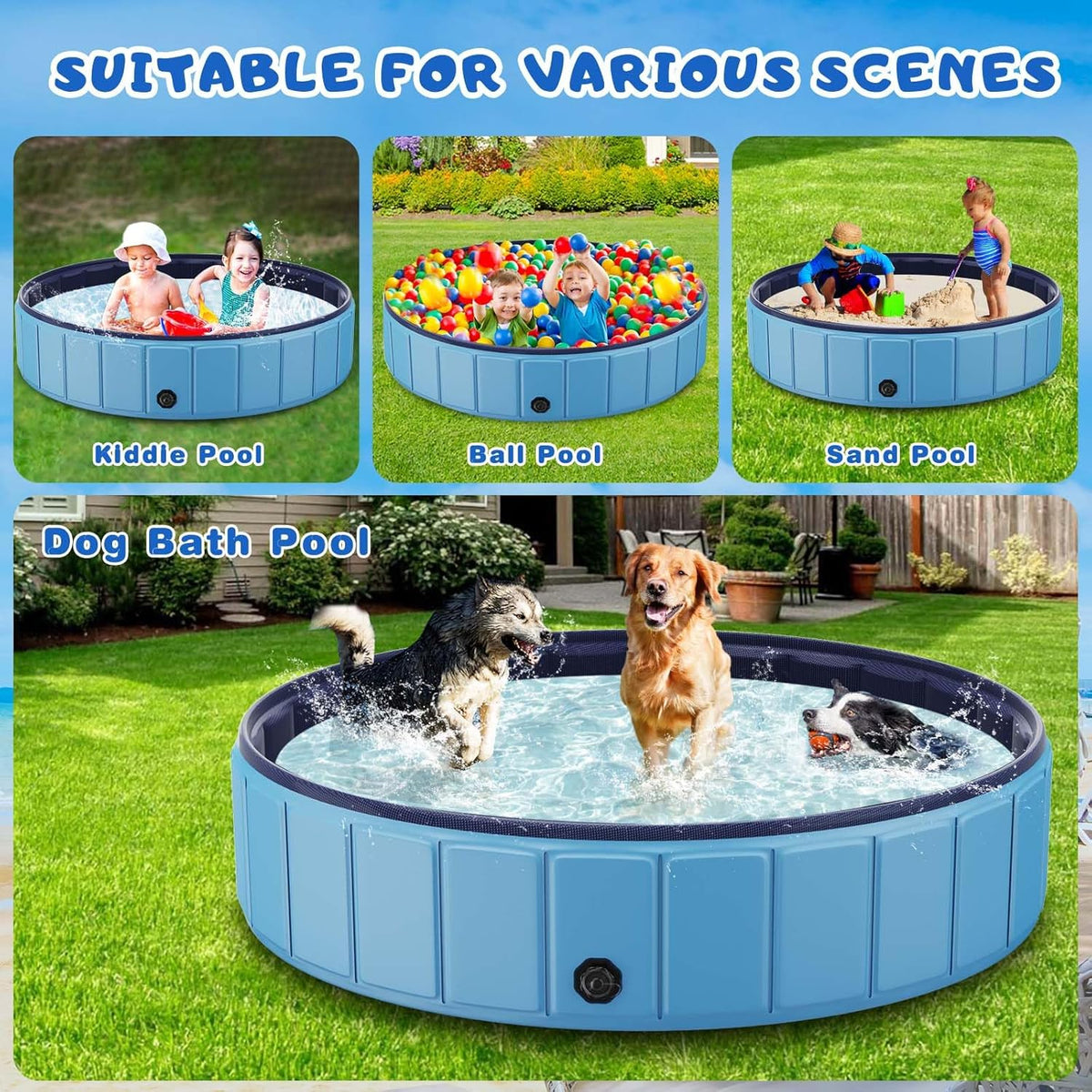 Totiro Foldable Dog Swimming Pool, 120in x 20in, PVC, Blue