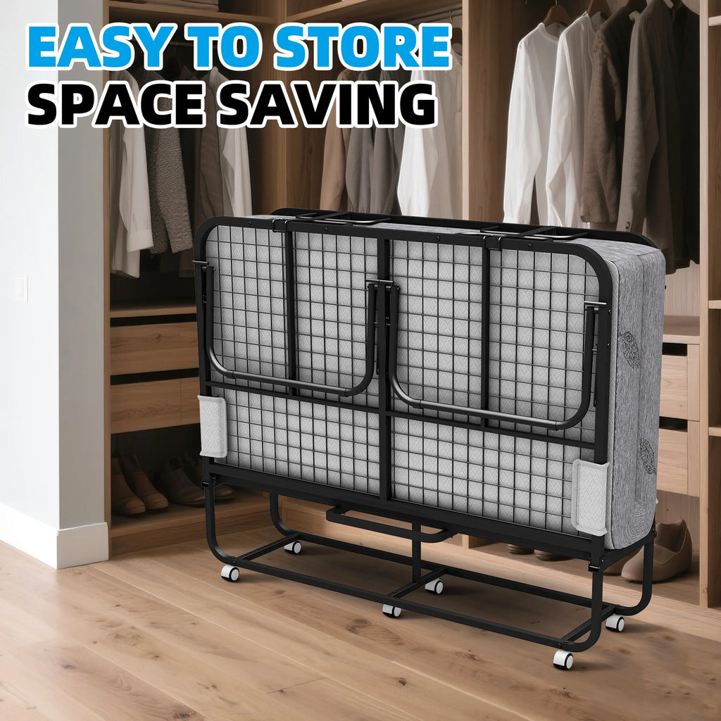 Folding Rollaway Guest Bed With 75in x 31in Cot Mattress And 5in Memory Foam