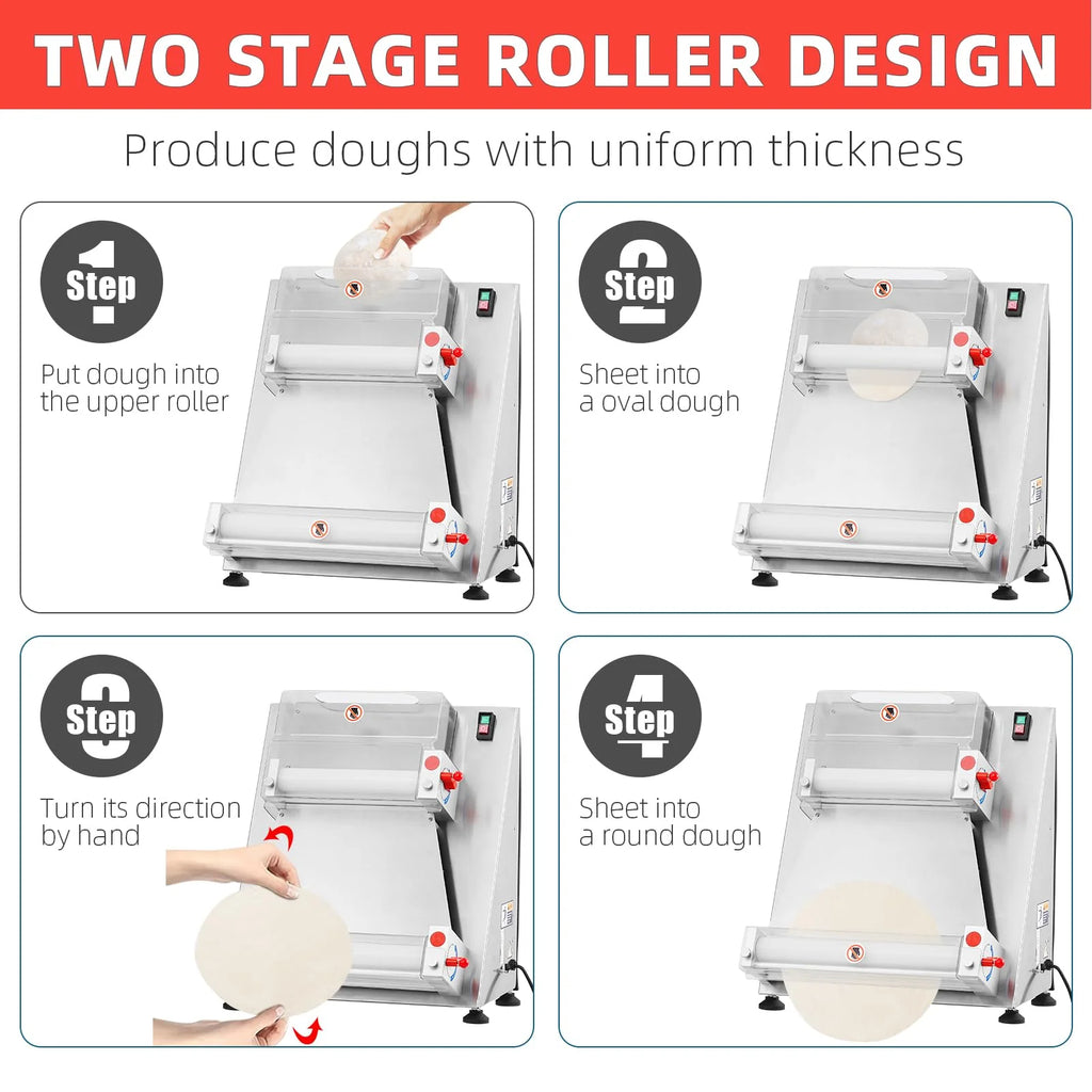 Commercial Pizza Dough Roller Sheeter, 370W, Stainless Steel, Max 16