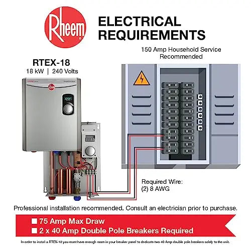 Rheem Tankless Electric Water Heater 18kW 240 Volts - RTEX-18