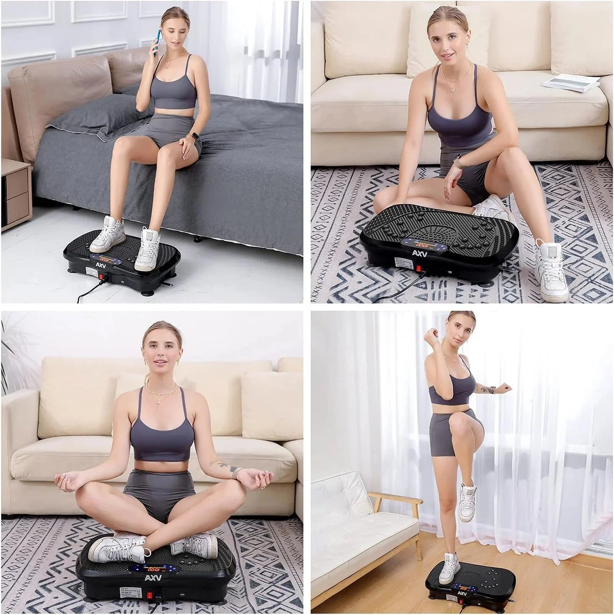 AXV Vibration Plate Fitness Platform, Gray, 2 Resistance Bands - Slim-Gray