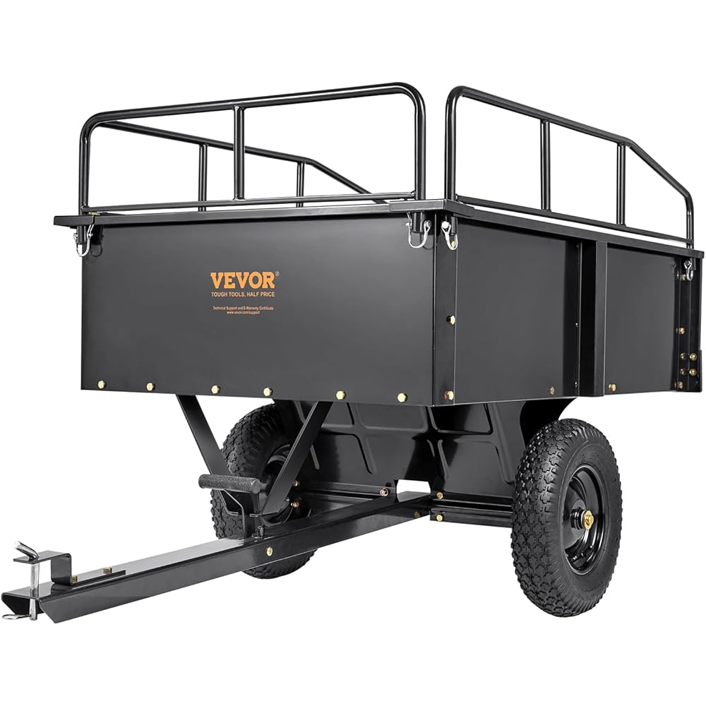 VEVOR Steel Tow-Behind ATV Dump Cart, 750 lbs, 15 Cubic Feet - Garden Utility Trailer