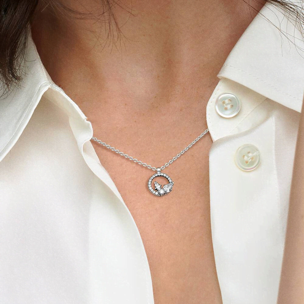 Sparkling Herbarium Circle & Cluster Pendant Necklace
