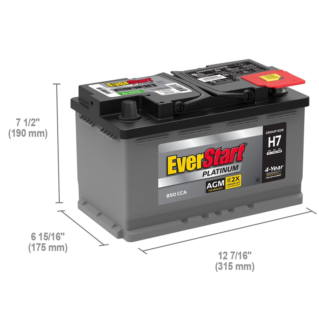 EverStart Platinum AGM Automotive Battery, Group Size H7 / LN4 / 94R, 12 Volt, 850 CCA