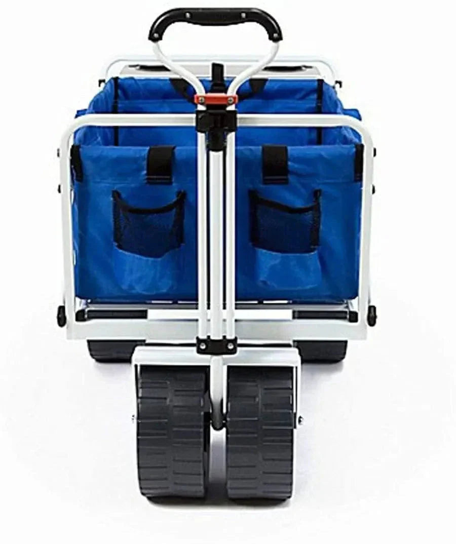 MacSports All Terrain Beach Wagon With Side Table, Blue/White, 37 inch L x 21 inch W x 25 inch H