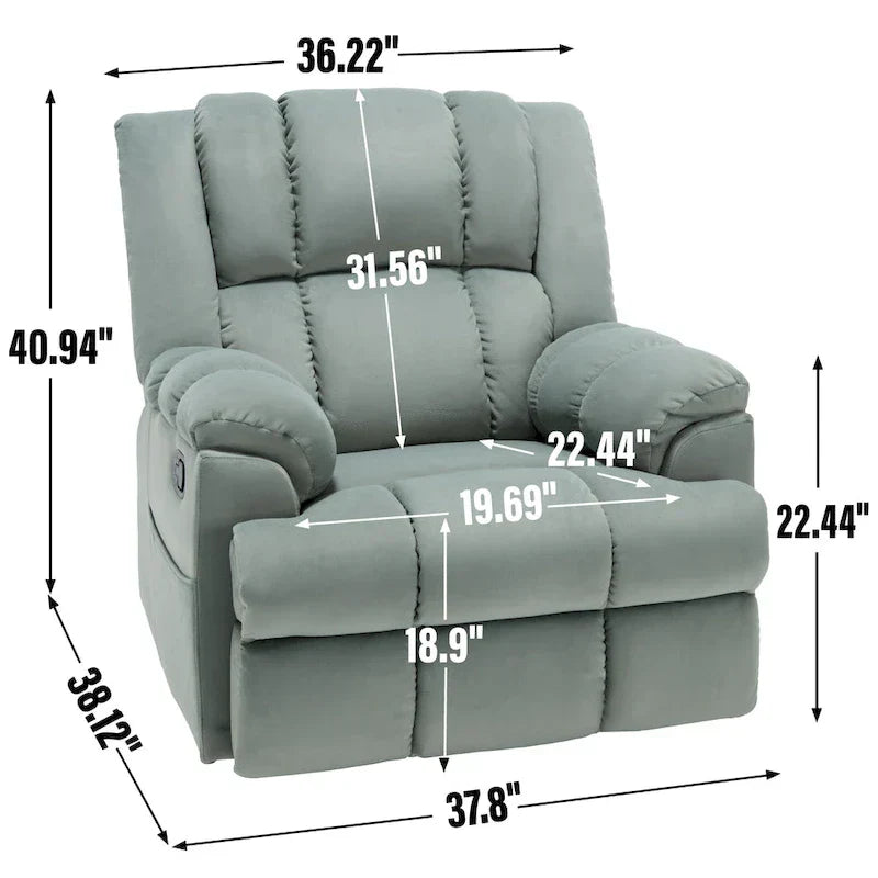 Lazy Boy Oversized Fabric Swivel Rocking Manual Recliner Chair, 37.8L*38.2W*41H, 155 Degrees