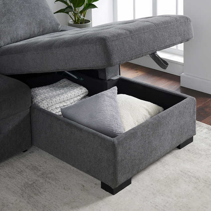 Kendale Sleeper Sofa With Storage Chaise, Gray, 91.73in L x 64.56in W x 37.99in H - Kendale