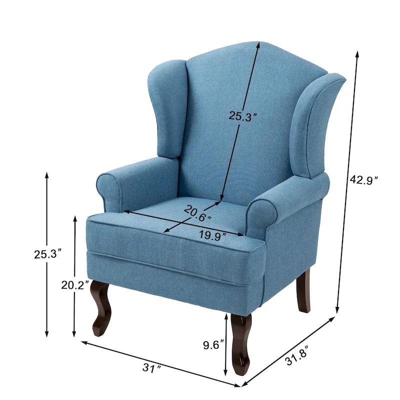 Traditional Wingback Upholstered Accent Chairs, Set of 2, 31 W x 31.8 D x 42.9 H
