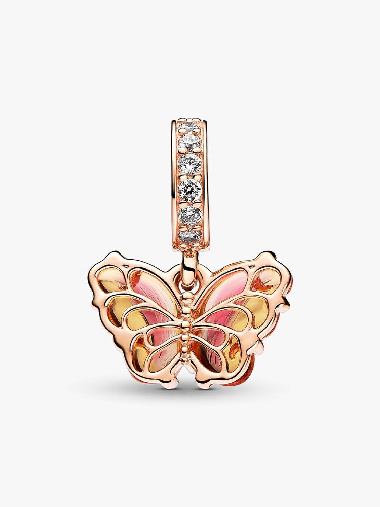 Pink & Yellow Murano Glass Butterfly Dangle Charm